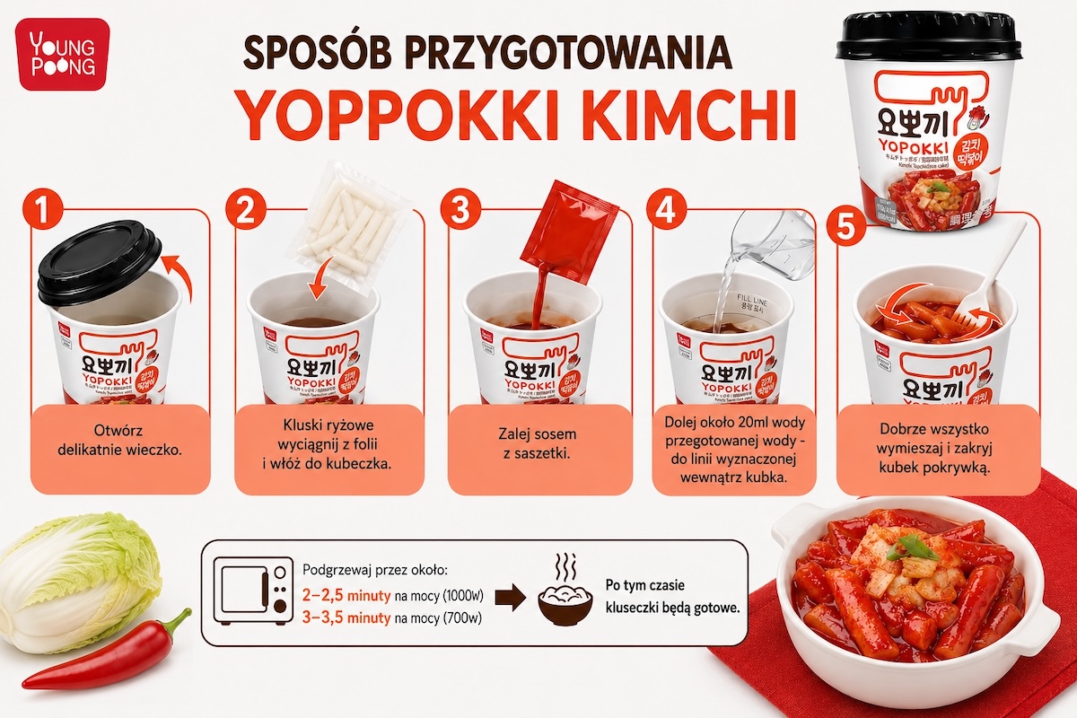 Przygotowanie: Koreańskie Kluski Ryżowe Topokki w Sosie KimChi YOPOKKI 115g YOUNG POONG